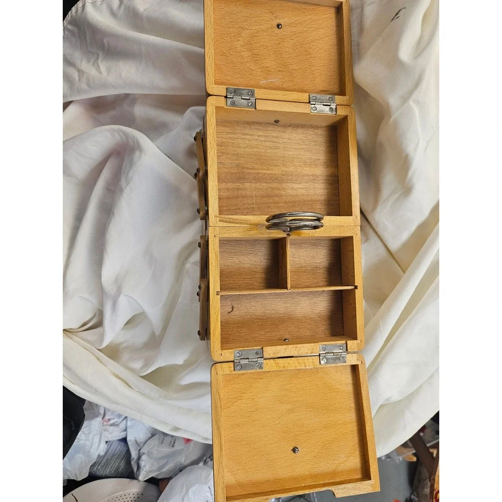 Vintage Wooden Accordion Sewing Box Cantilever 3 Tier Storage Chest Red Knobs